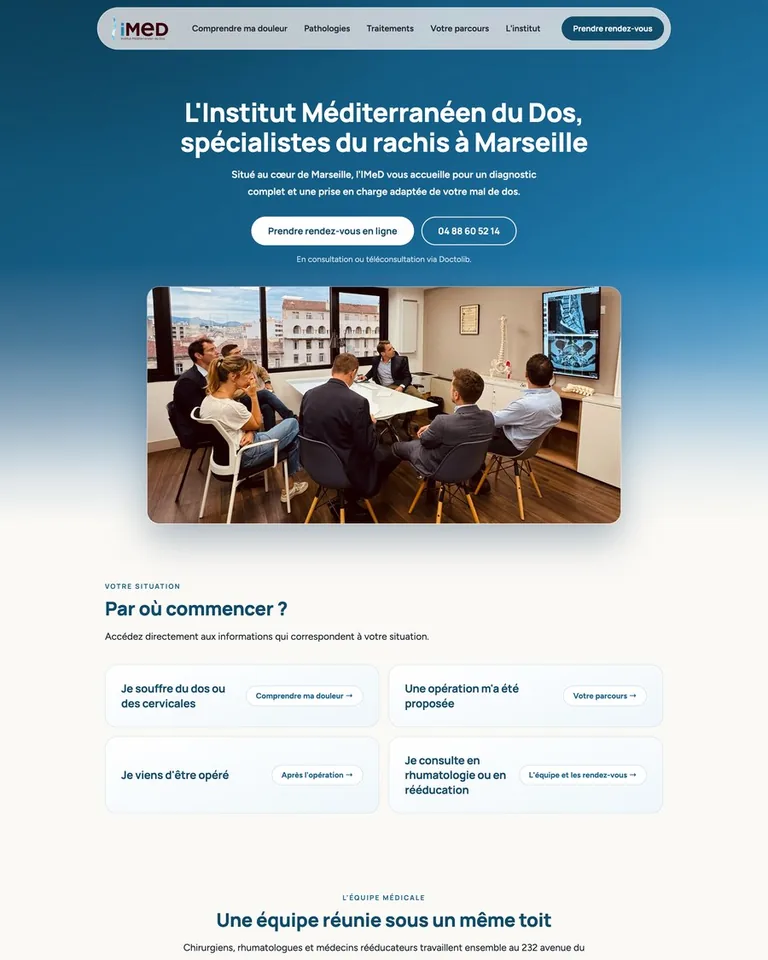 Aperçu du site de l'Institut Méditerranéen du Dos, chirurgie du rachis à Marseille