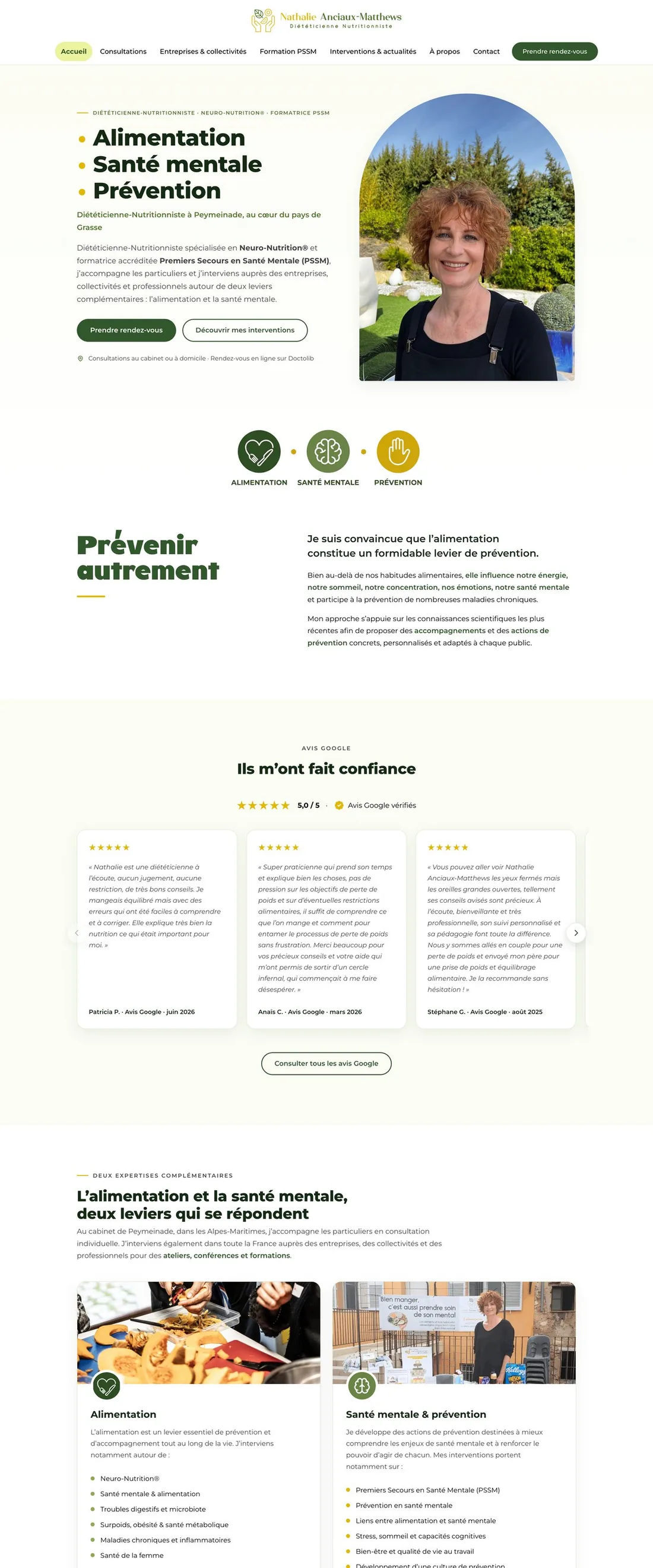 Page d'accueil du site d'Alimentation Plaisir, diététicienne-nutritionniste à Peymeinade