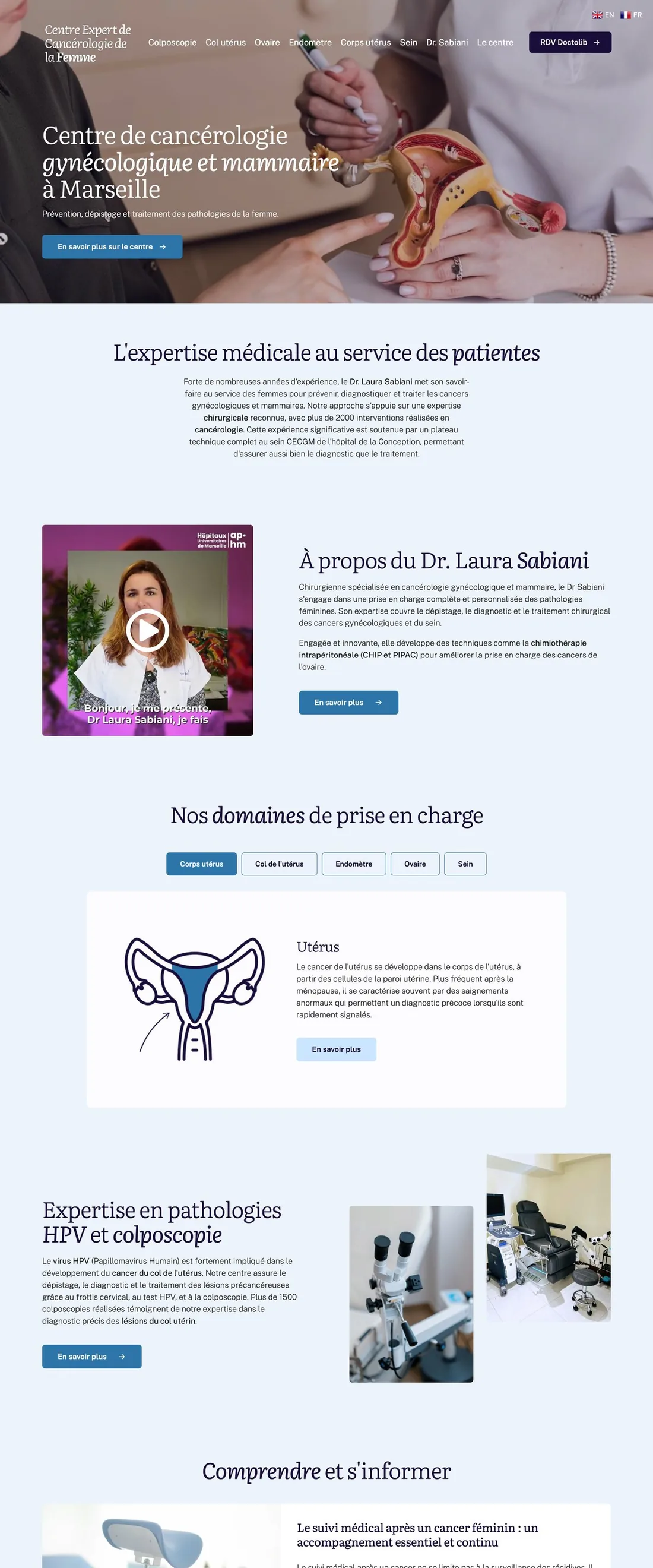 Page d'accueil du site du Centre Expert de Cancérologie de la Femme, Dr Laura Sabiani, Marseille