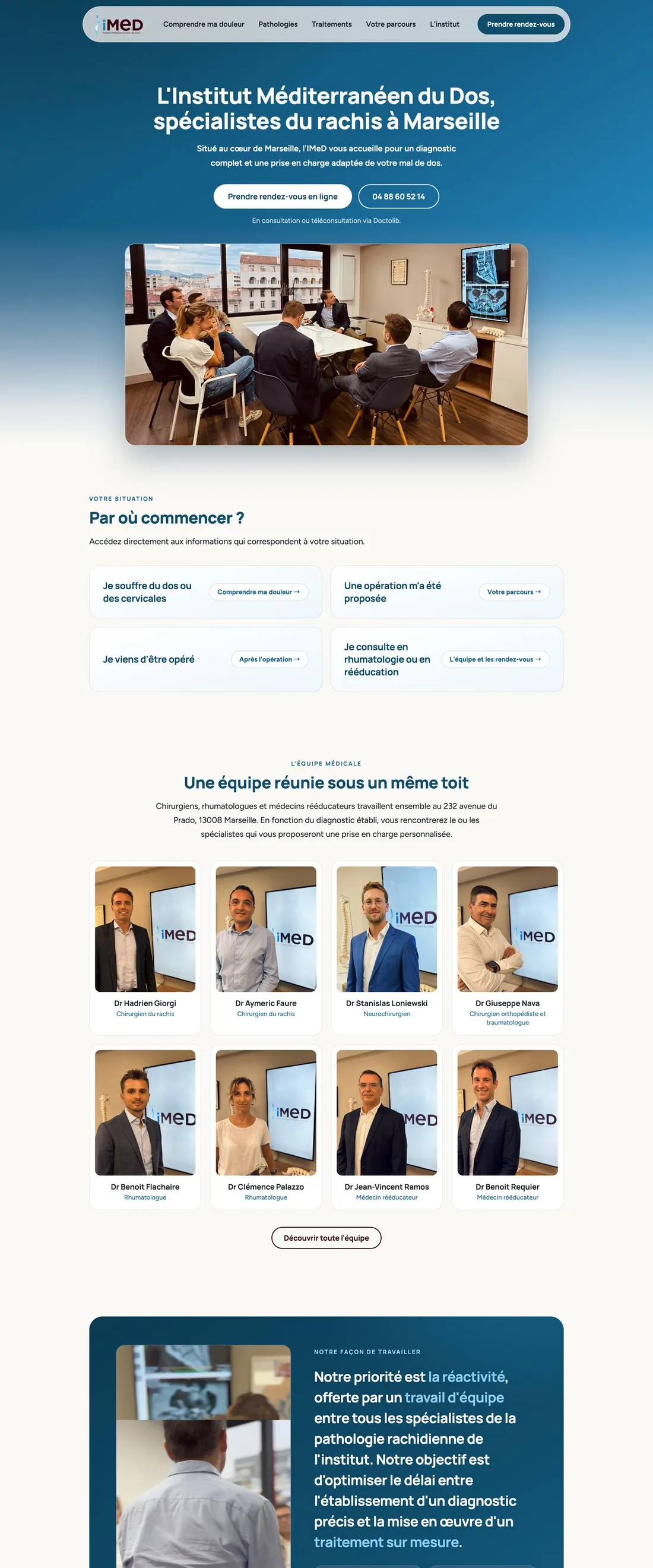 Page d'accueil du site de l'Institut Méditerranéen du Dos (IMeD), chirurgie du rachis à Marseille