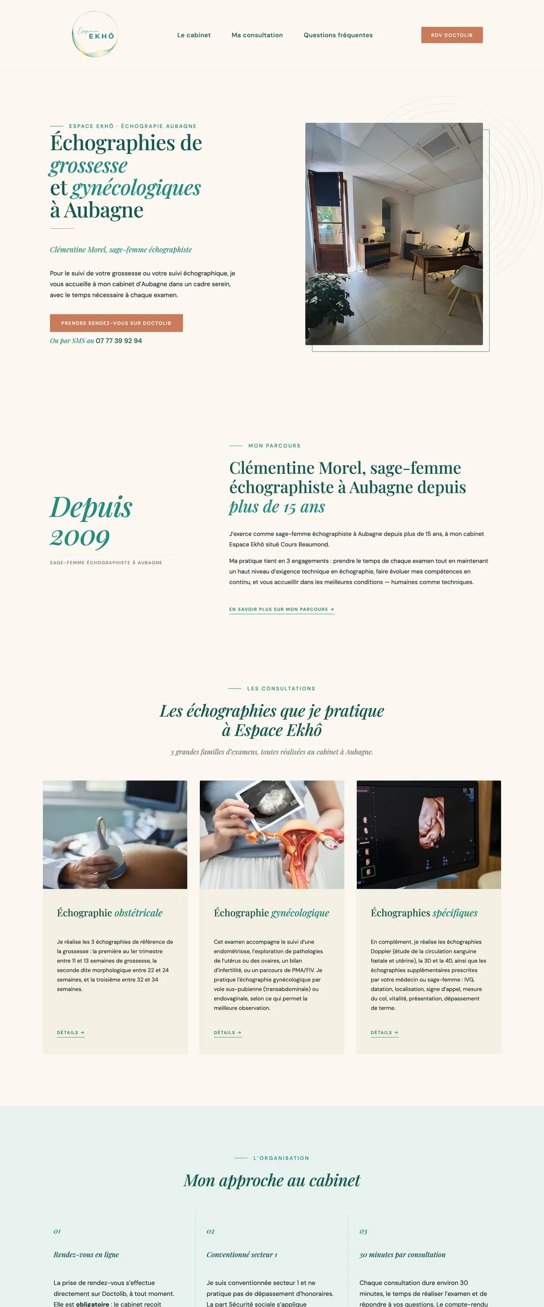 Page d'accueil du site de l'Espace Ekhô, Clémentine Morel, sage-femme échographiste à Aubagne
