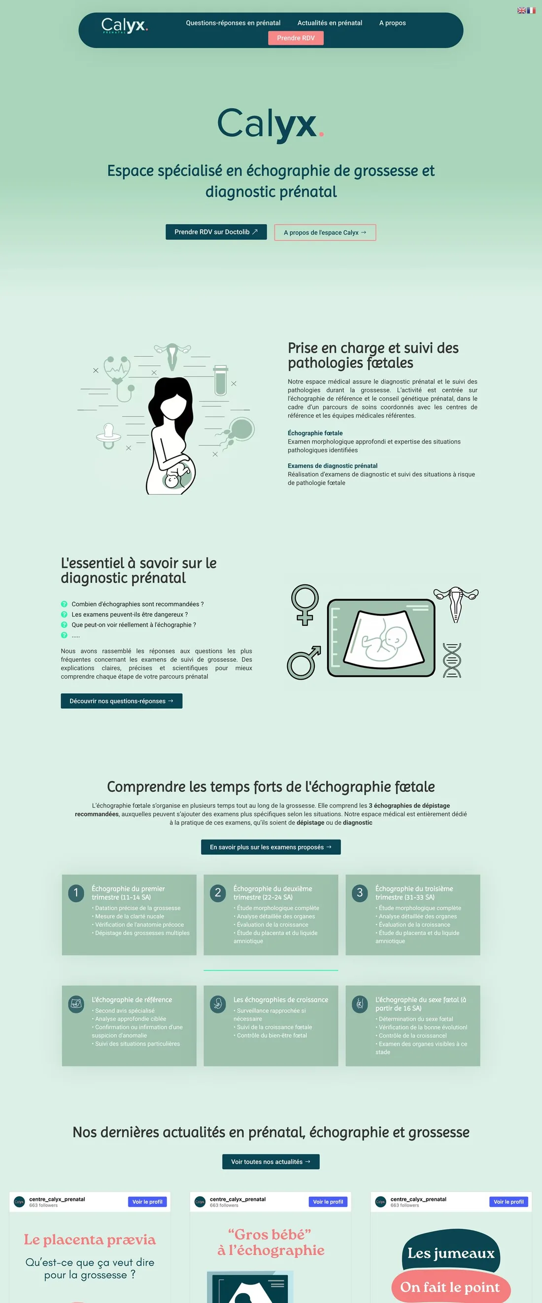 Page d'accueil du site de l'Espace Calyx, Dr Emmanuelle Lesieur, diagnostic prénatal à Marseille
