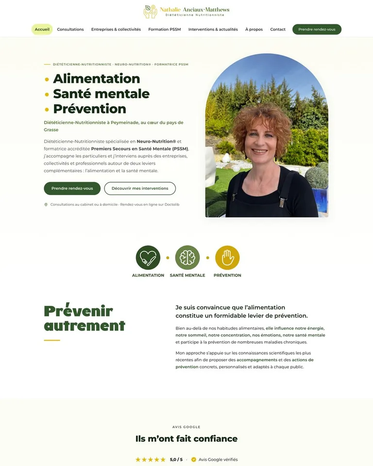 Aperçu du site d'Alimentation Plaisir, diététicienne-nutritionniste à Peymeinade